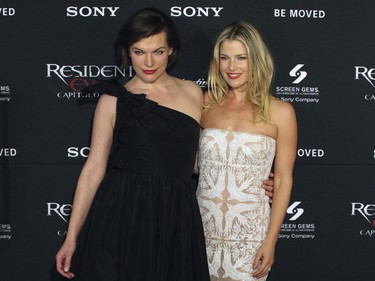 Milla Jovovich and Ali Larter attend the premiere of "Resident Evil: The Final Chapter" in Mexico City, January 9, 2017.