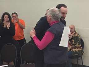 Ryan Meili hugs his competition John Parry after becoming the Sask. NDP's newest candidate.