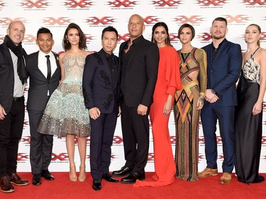 L-R: DJ Caruso, Tony Jaa, Nina Dobrev, Donnie Yen, Vin Diesel, Deepika Padukone, Ruby Rose, Michael Bisping and Hermione Corfield attend the European premiere of Paramount Pictures' "xXx: Return of Xander Cage" on January 10, 2017 in London, England.