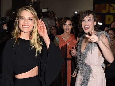 L-R: Actors Ali Larter, Ruby Rose and Milla Jovovich arrive at the premiere of Sony Pictures Releasing's "Resident Evil: The Final Chapter" at the Regal L.A. Live Theatres on January 23, 2017 in Los Angeles, California.