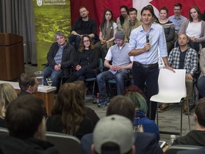 Prime Minister Justin Trudeau speaks with the public in a lecture hall at the Health Sciences Building on the University of Saskatchewan campus in Saskatoon, January 25, 2017.