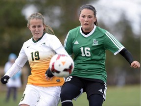 Leesa Eggum (right) and her Saskatchewan Huskies reached the national university championship for the first time ever this past season.