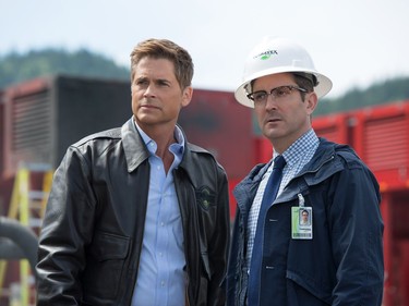 Rob Lowe (L) and Thomas Lennon star in "Monster Trucks."