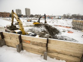 Construction continues on Parcel Y at River Landing in Saskatoon, Sask. on Monday, Jan. 23, 2017.