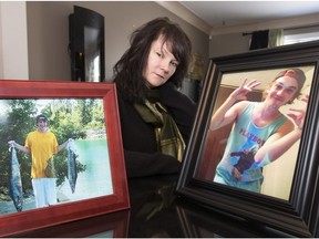 Marie Agioritis, with photos of her son Kelly Best, pictured in 2015.