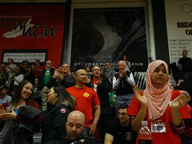 The Crowd at BRIT Cheers on the half time show during the Bedford Road Invitational Tournament in Saskatoon, January 14, 2017.