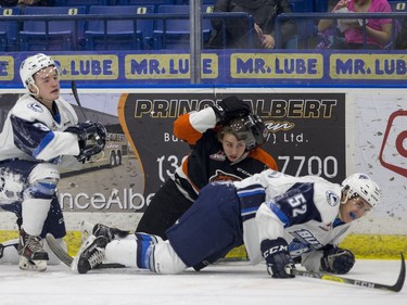 Saskatoon Blades against Medicine Hat Tigers during first period WHL action in Saskatoon, January 18, 2017.