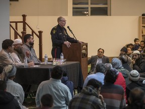 Saskatoon police chief Clive Weighill speaks as the Islamic Association of Saskatchewan invited the public to an open prayer service, in the wake of the mass shooting at a mosque in Quebec, at the Islamic Centre in Saskatoon, SK on Monday, Jan. 30, 2017.