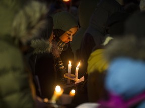 People gather at Saskatoon city hall for a 2017 solidarity vigil for the victims of the attack on the mosque in Quebec City. (Saskatoon StarPhoenix/Liam Richards)