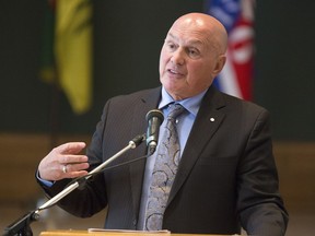 University of Saskatchewan Interim President Gordon Barnhart delivers his annual state of the university address in convocation hall, Wednesday, April 08, 2015. (GREG PENDER/STAR PHOENIX)