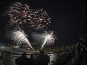 Spectators watch the PotashCorp Fireworks Festival at River Landing in Saskatoon, SK on Saturday, September 3rd, 2016.