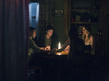 L-R: Lucien Laviscount, Douglas Smith, Jenna Kanell and Cressida Bonas star in "The Bye Bye Man."