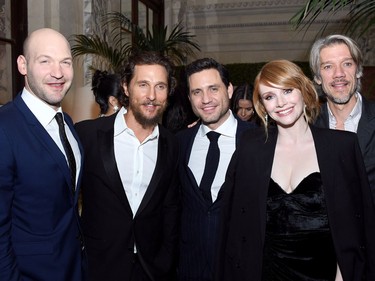 L-R: Corey Stoll, Matthew McConaughey, Edgar Ramirez, Bryce Dallas Howard and Stephen Gaghan attend the world premiere of "Gold" after party hosted by TWC - Dimension at The Palm Court at the Plaza Hotel on January 17, 2017 in New York City.