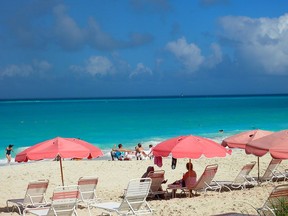 Turks and Caicos Ocean Club's pink umbrellas.