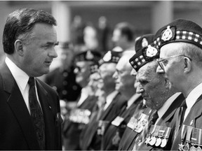 Gov. Gen. Ray Hnatyshyn inspects Essex Kent Scottish veterans of the Dieppe raid in 1992.(Windsor Star-Grant Black)