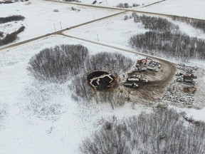 The frozen slough on Ocean Man First Nation southeast of Regina where a Calgary-based energy company's pipeline spilled 200,000 litres of oil in January.