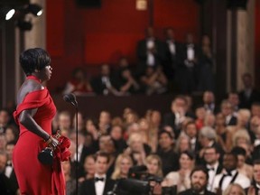 ** EMBARGOED AT THE REQUEST OF THE ACADEMY OF MOTION PICTURE ARTS & SCIENCES FOR USE UPON CONCLUSION OF THE ACADEMY AWARDS TELECAST ** Viola Davis accepts the award for best actress in a supporting role for &ampquot;Fences&ampquot; at the Oscars on Sunday, Feb. 26, 2017, at the Dolby Theatre in Los Angeles. (Photo by Matt Sayles/Invision/AP)