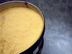 Concentrated uranium, known as yellowcake, is packaged into special drums at one of Cameco Corp.'s uranium mines in Saskatchewan. Photo: Cameco Corp.
