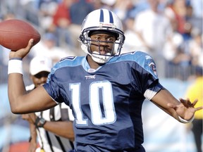 Titans' Vince Young #10 looks to throw downfield during 1st half action between the Tennessee Titans and Jacksonville Jaguars at LP Field in Nashville, Tennessee on December 17, 2006.