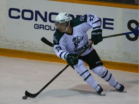Saskatchewan Huskies forward Parker Thomas scored twice Friday against the Mount Royal Cougars at Rutherford Rink.