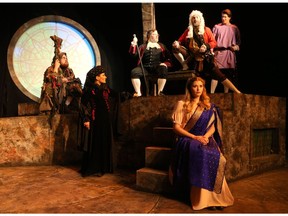 Saskatoon, SK - February 7, 2017 - Michael Martin, Nadia Mori, Jordie Richardson, Jimmy Mayo, Connor Brousseau and Rachelle Block strike a pose during a media call for the play The Illusion at Greystone Theatre in Saskatoon on February 7, 2017. (Michelle Berg / Saskatoon StarPhoenix)