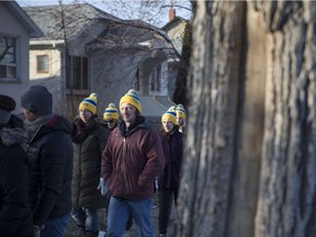 Peter Nesdoly (red jacket) walks with a group of participants on Feb. 25, 2017 during the Coldest Night of the Year event that raises money for the homeless in Saskatoon.