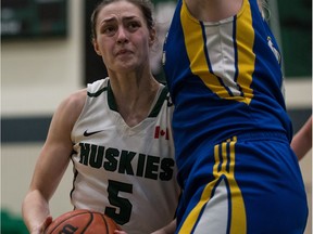 Sabine Dukate (5) led the University of Saskatchewan Huskies in scoring during their Canada West quarter-final series against Fraser Valley.