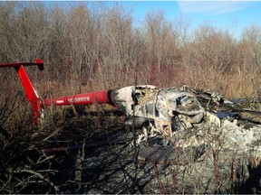 The pilot and the passenger who were aboard this helicopter died when it crashed into an island on the North Saskatchewan River near Paynton, SK on Oct. 22.