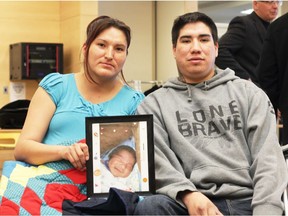 Ayden's parents, Melanie Badger and Matt Matheson, at the blanket presentation on Thursday.