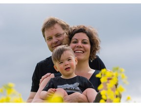 Katherine Stevenson and her husband Ray Romanski with their son Hugo, who was born premature and in need of surgery. Kinsmen Telemiracle helped cover the costs of travel back and forth to Calgary for his appointments. (Photo courtesy of Wendy Bickis) (for Saskatoon StarPhoenix, March 2017)