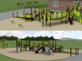 Renderings of the junior playgrounds that will be constructed at the Saskatoon Public School Division's four new joint-use schools, set to open in September 2017. Officials with the division say they expect numerous companies to submit bids for the project, noting overall construction on the joint-use schools is in the "home stretch."