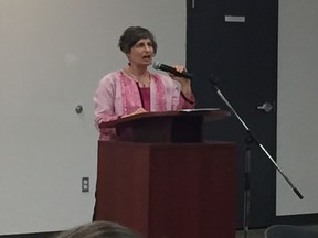 Rhonda Rosenberg speaks at the forum held at Station 20 West on Monday, March 20, 2017. (Thia James, Saskatoon StarPhoenix)