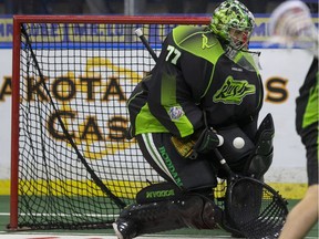 Goalie Aaron Bold, shown in this file photo, and his Saskatchewan Rush have one game left in their regular-season schedule.