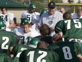 Brian Towriss, shown addressing his players in 2009, is headed to the Canadian Football Hall of Fame.