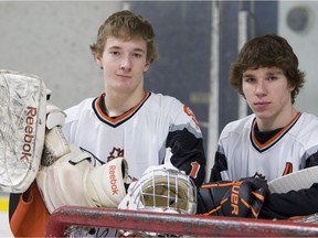 Mack Shields (left) and Colby Harmsworth were teammates on the Saskatoon Contacts five seasons ago.