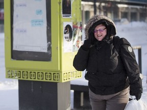 Trish Schmidt from Saskatoon walk home from the downtown area in Saskatoon, SK on Tuesday, March 7, 2017.