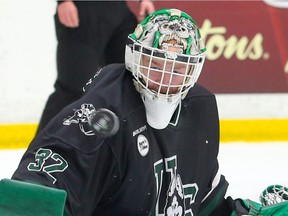 Goalie Jordon Cooke and the University of Saskatchewan Huskies have advanced to the University Cup national championship final Sunday against the host University of New Brunswick Varsity Reds. (U SPORTS/James West)