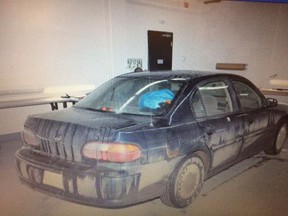 William Roderick Gunn and William Joseph Paul are on trial for shooting at the rear passenger door of this car during a chase on March. 21, 2015.