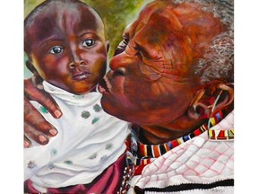 Loving Touch, Maasai Grandma and Baby by Sharron Schoenfeld