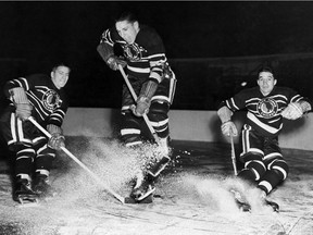 The NHL's three Bentley brothers - Reg (left), Max (centre) and Doug - played together in 1942-43.