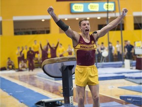 Regina native Joel Gagnon, who attended Holy Cross High School in Saskatoon in Grade 11 and 12 while training at Taiso Gymastics, invented a move now recognized by the International Gymnastics Federation. He currently attends the University of Minnesota. (Copyright Christopher Mitchell / SportShotPhoto.com / Minnesota Athletics)