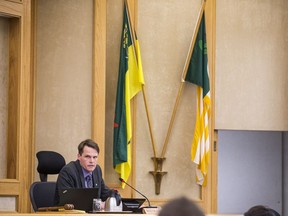 Saskatoon mayor Charlie Clark speaks during a special city council meeting at city hall in Saskatoon, SK on Tuesday, April 4, 2017.