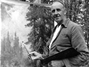 Augustus Kenderdine painting at Emma Lake, c. 1937.