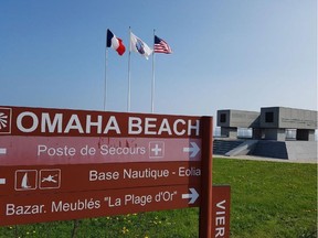 A sign for the Omaha Beach site located in France. Omaha Beach was a central location during the invasion of Normandy and one Saskatchewan veteran said he's disappointed a plaque honouring Canadian soldiers at the site has fallen into disrepair. Now, he's pleased the plaque has been removed and will be replaced. (Supplied/ Hilliard Kahpeaysewat)
