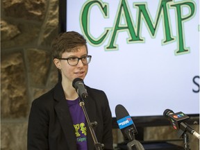 Former camper Tressa Dent speaks during a media event to announce details of the fYrfly in Schools program in Saskatoon, SK on Friday, May 12, 2017. (Saskatoon StarPhoenix/Liam Richards)