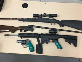 Two Saskatoon men faced several charges after separate incidents in Brandon, Man., involving the seizure of guns and the dragging of a police officer just before a pursuit on May 11, 2017