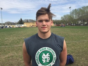 Connor Delahey was named the top performer among the rookies at the Saskatoon Hilltops' spring camp following the Blue and Gold Game at Ron Atchison Field.