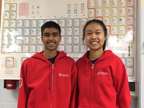 Evan Hardy Collegiate students Harkirat Bhullar and Melody Song will both be representing the country as part of the seven-student Team Canada at the Intel International Science and Engineering Fair in Los Angeles from May 14-19. (Supplied/Photo courtesy of Melody Song, Evan Hardy Collegiate)