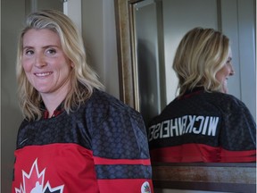 Four time Olympic gold medalist Hayley Wickenheiser poses for a portrait in Calgary, Alta., Wednesday, Jan. 11, 2017. Hayley Wickenheiser will be inducted into the IIHF Hall of Fame later this year.