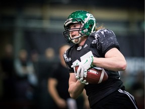 Mitch Hillis carries the ball during the recent CFL combine in Regina.
